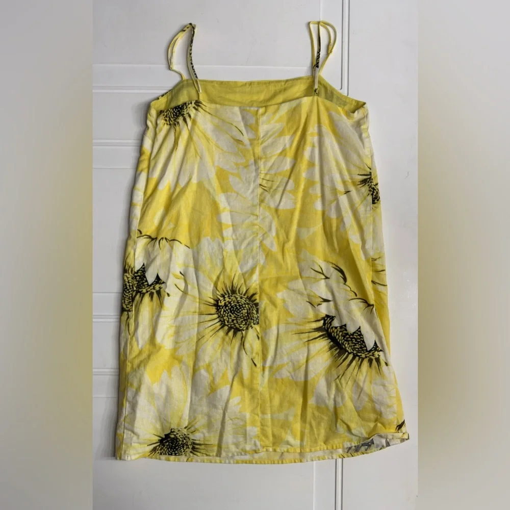 H&M Women’s Sz S Yellow Floral Linen Blend Side Zip Shift Dress Sundress